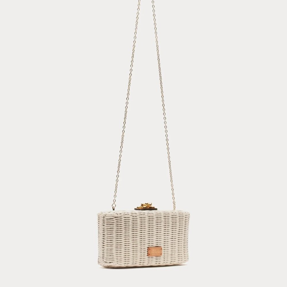 Frances Valentine Pepper Wicker Clutch in White - Picture 2 of 12